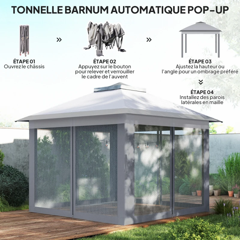 Outsunny Tonnelle 3 x 3 m barnum de jardin Pop-up tente pliant double toit 4 moustiquaires zippées amovibles + sac de transport