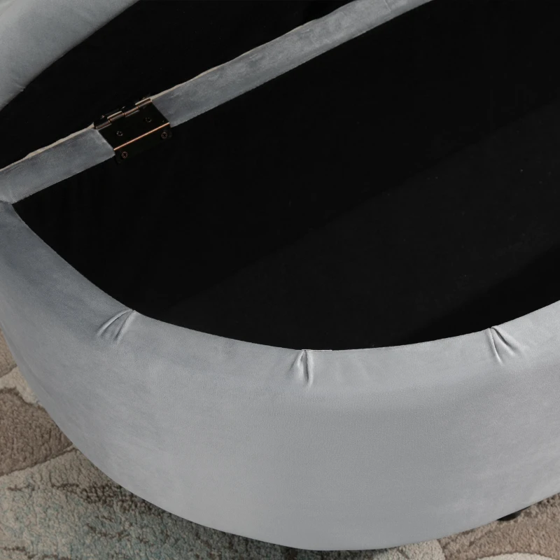 HOMCOM Panca Contenitore Fondoletto Imbottita a Semicerchio, Velluto e Legno, 120x46x42 cm, Grigio Chiaro