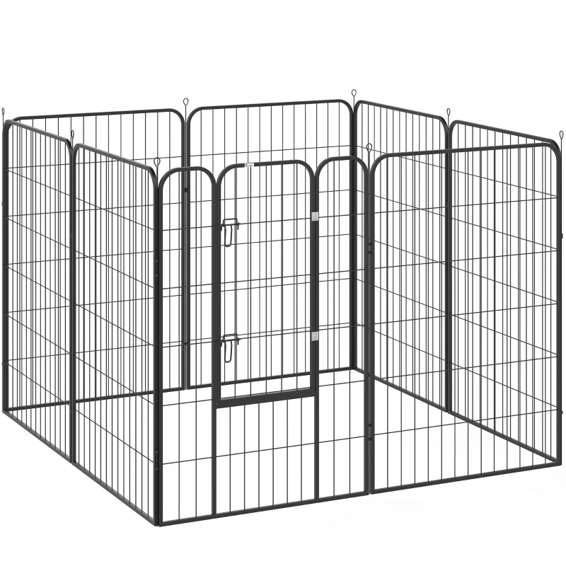 PawHut Parque para Mascotas de 8 Paneles 80x120 cm Corralito para Perros con Puerta y Doble Pestillo Metálicos Negro