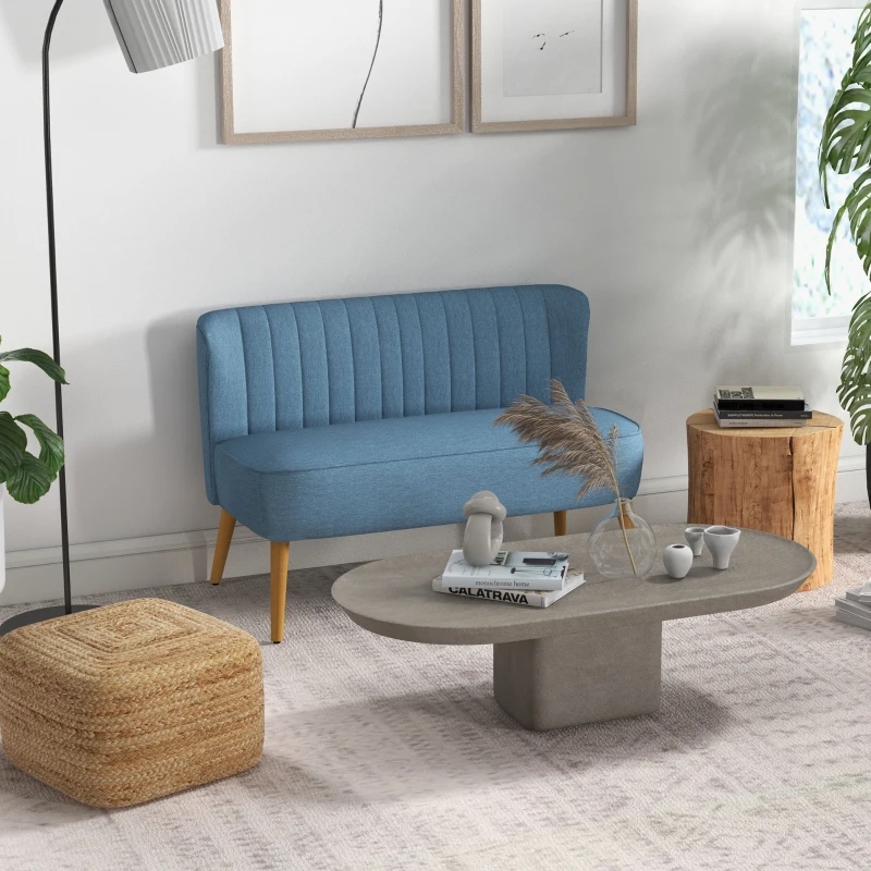 HOMCOM Sofa Retrodesign 2-zitsbank, houten poten, 117 cm x 56,5 cm x 77 cm, Lichtblauw(m-10)