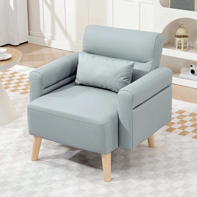 HOMCOM Poltrona Moderna Estofada em Couro Sintético com Apoios de Braço Acolchoados e Pés em Madeira 77x78x78 cm Cinzento