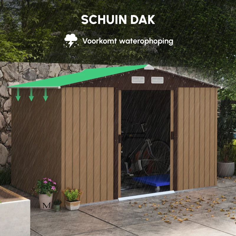 Outsunny gereedschapsschuur met fundering gereedschapsschuur tuinschuur tuinschuur metaal geel 277 x 195 x 192 cm