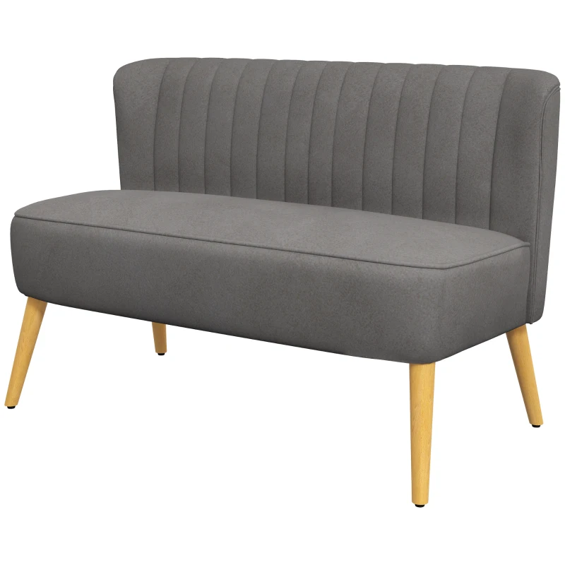 HOMCOM Sofa Retrodesign 2-zitsbank, houten poten, 117 cm x 56,5 cm x 77 cm, Donkergrijs(m-13)