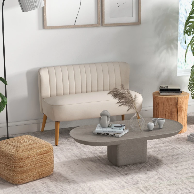 HOMCOM Sofa Retrodesign 2-zitsbank, houten poten, 117 cm x 56,5 cm x 77 cm, wit(m-10)