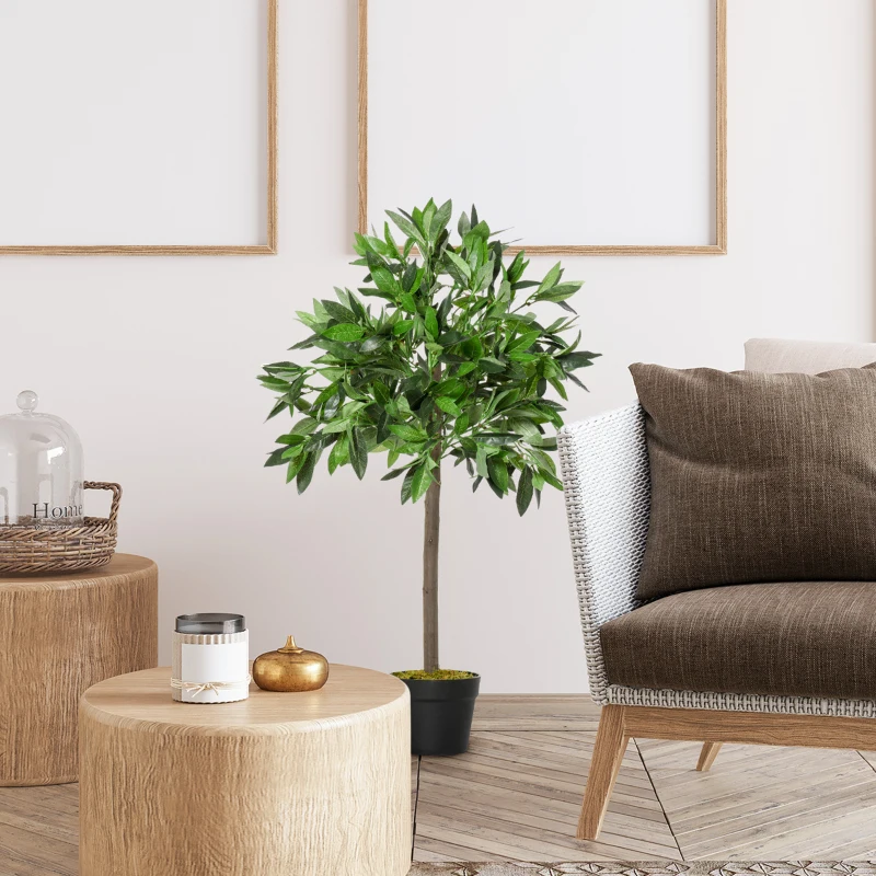 Outsunny Set de 2 Arbori de Dafin in Ghiveci, Plante Artificiale din Plastic, inaltime 90 cm, pentru Interior si Exterior