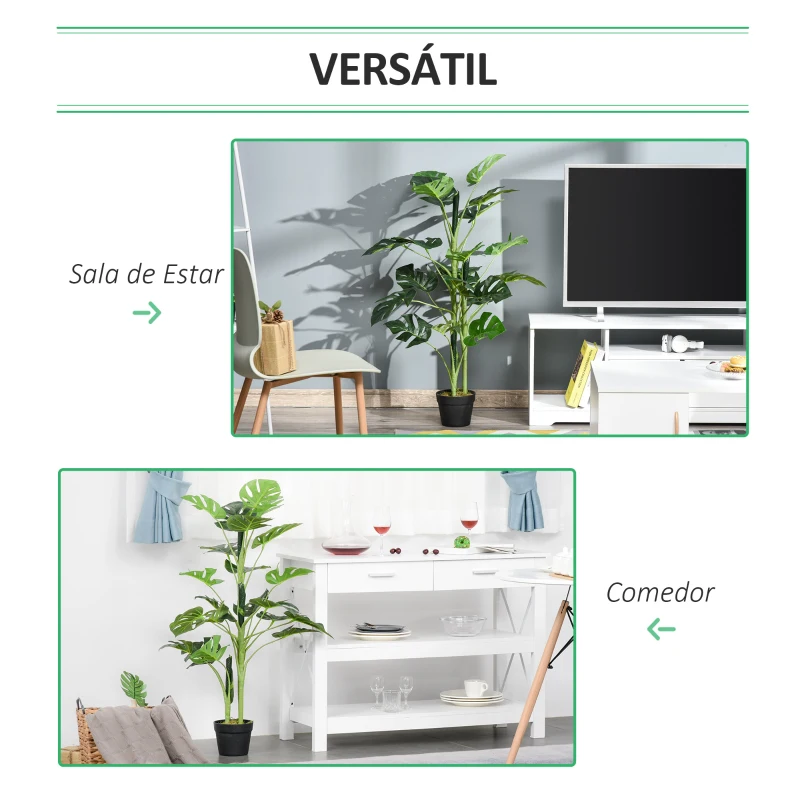 Outsunny Planta Artificial 100 cm Monstera Artificial Árbol Artificial con 21 Hojas y Maceta para Decoración Hogar Oficina Salón Verde