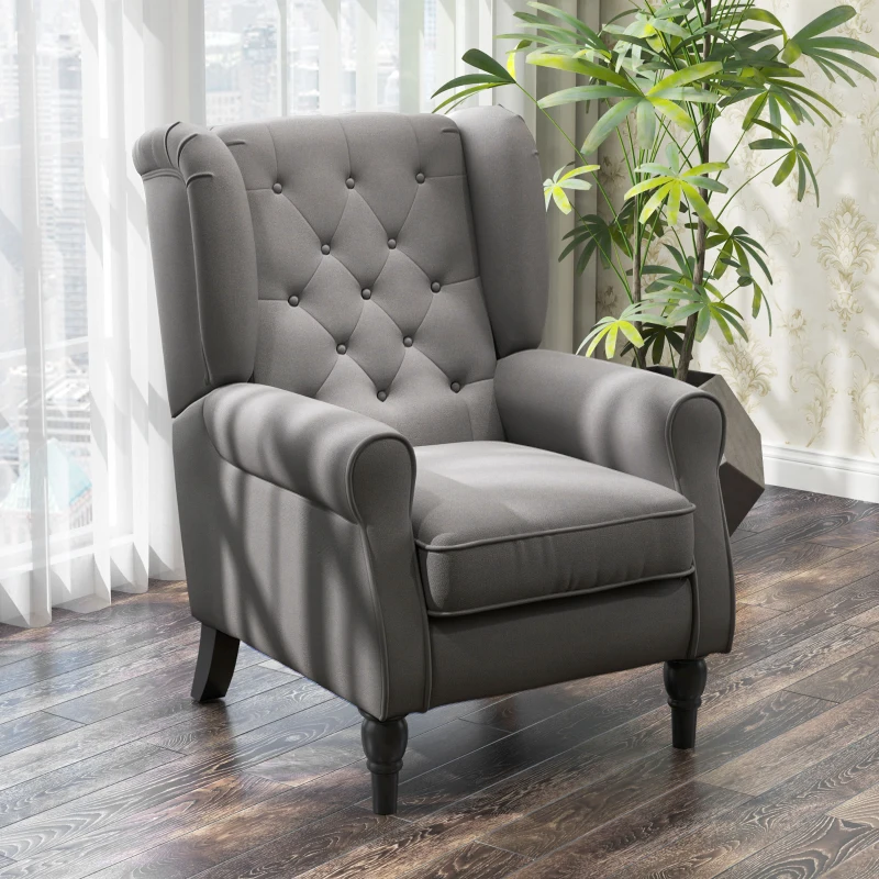 HOMCOM Elegante Oorfauteuil, Dik Gepolsterd, Afneembare Hoes, 74 x 86 x 102 cm, grijs+zwart(m-13)