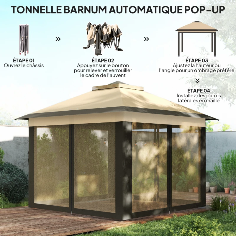 Outsunny Tonnelle 3 x 3 m barnum de jardin Pop-up tente pliant double toit 4 moustiquaires zippées amovibles + sac de transport