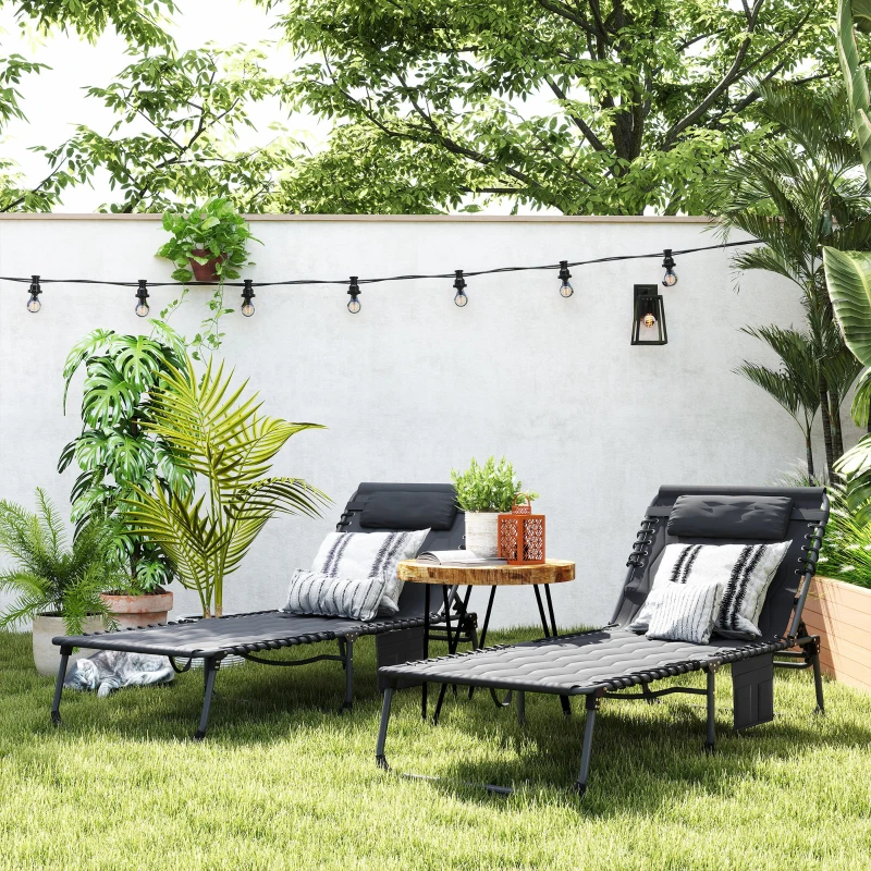 Outsunny Set of Two Sun Loungers, with Five-Position Reclining Backs - Black