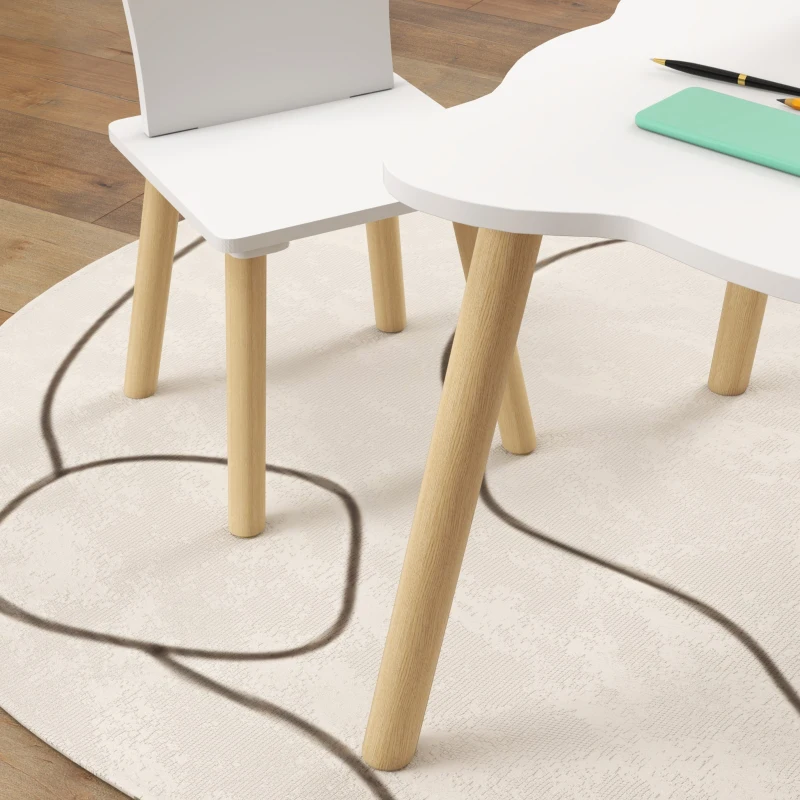 AIYAPLAY Mesa Infantil com 2 Cadeiras com Encosto em Forma de Coroa para Crianças de 3-6 Anos para Sala de Jogos Dormitório Branco
