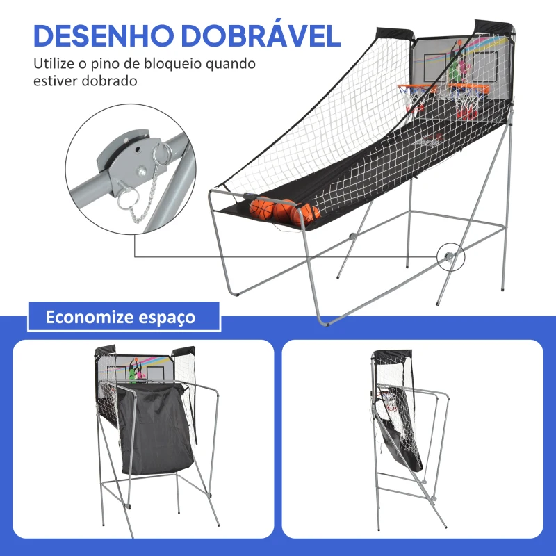 HOMCOM Conjunto de tabelas de Basquetebol Dobráveis e Portáteis de aço Cor Preto e Branco 205x110x205 cm