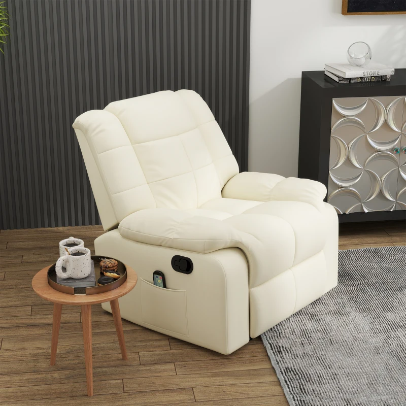 HOMCOM massagestoel, fauteuil, 8 trillingspunten, ligfunctie, kunstleer, roomwit, 94x99x99cm