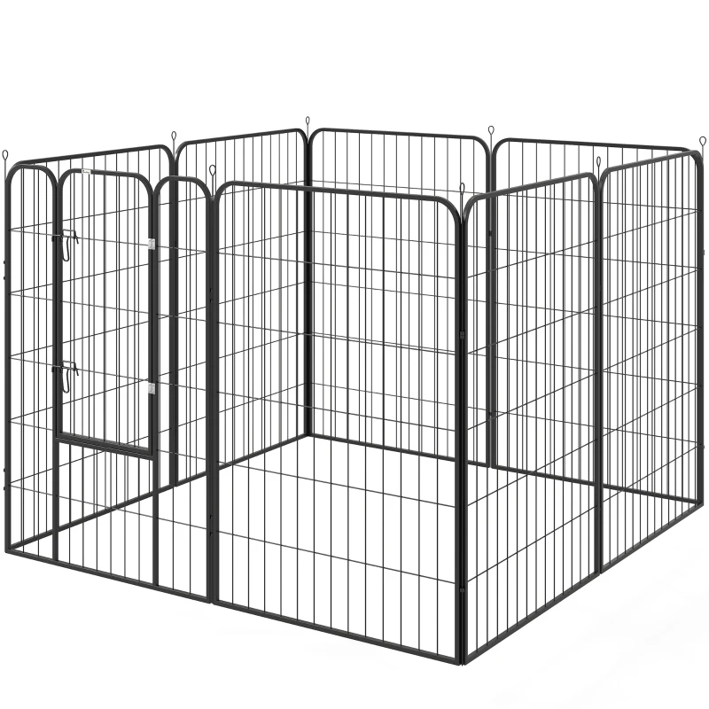 PawHut Parque para Mascotas de 8 Paneles 80x120 cm Corralito para Perros con Puerta y Doble Pestillo Metálicos Negro