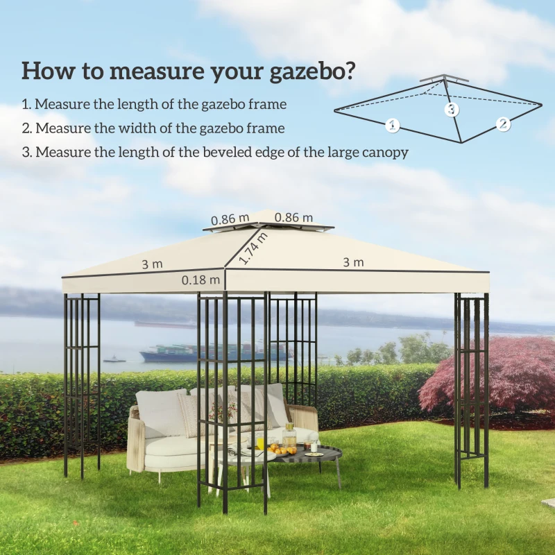 Outsunny Gazebo Replacement Canopy 3x3 m-Cream White(m-3)