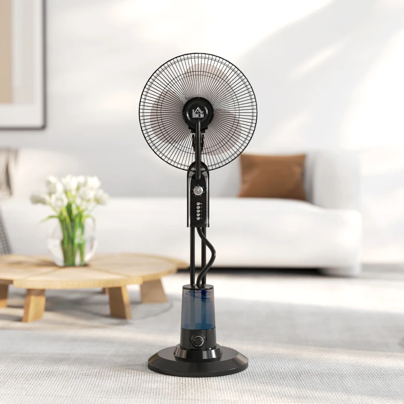 HOMCOM Pedestal Fan with Water Mist Spray, Spray Misting Fan with 70° Oscillation, Tilt Head, 3 Speeds, 3 Modes, Adjustable Mist, 3.2L Water Tank, for Home, 120 cm