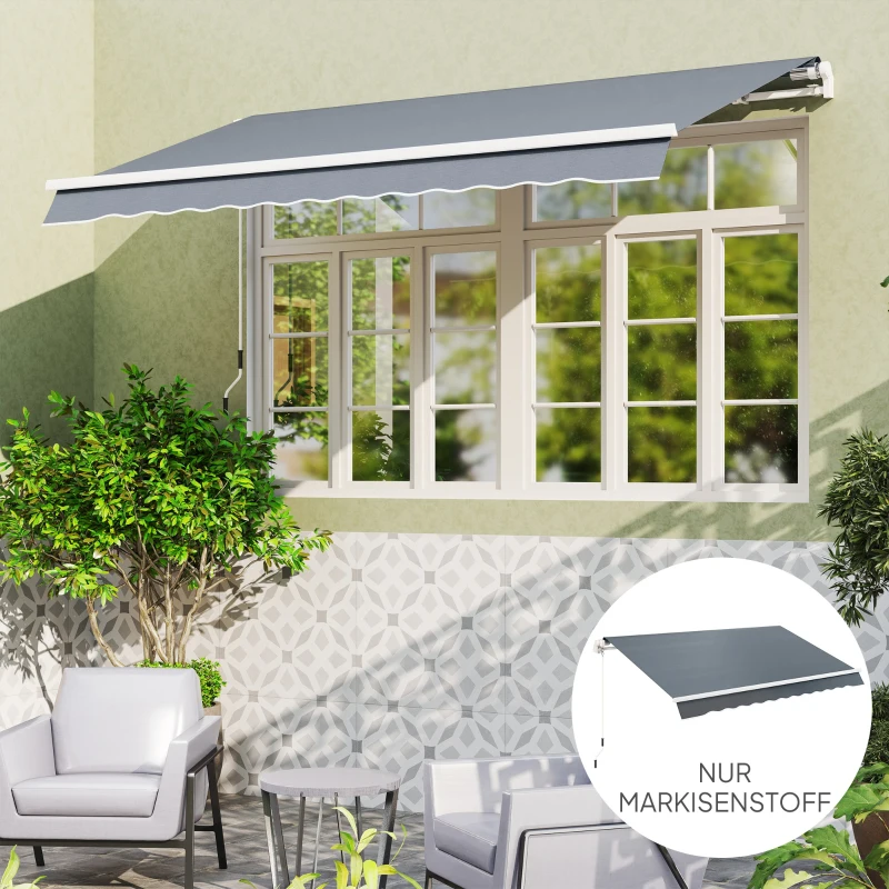 Outsunny Zasłona Markizowa z Falbanką Wodoodporna Materiał Zamienny na Markizy 4 x 3 m Szara