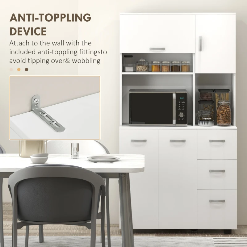 HOMCOM Szafka kuchenna, bufet z 3 szufladami i 3 półkami, obszerny magazyn, 89x39,5x168cm, Biały