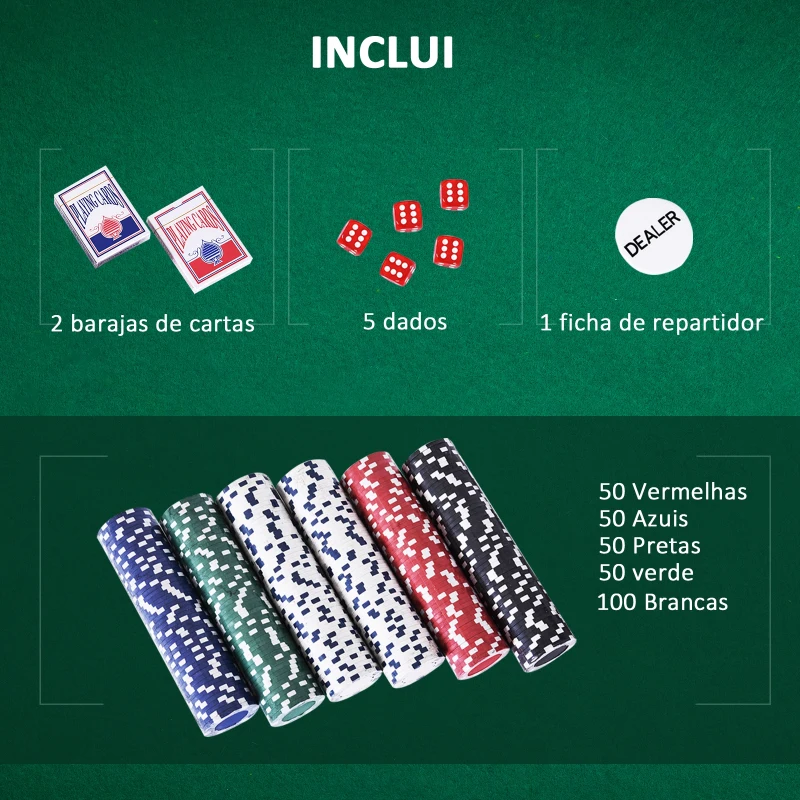 HOMCOM Mala de Poker Profissional com 300 Fichas Jogo de Poker com Mala de Alumínio 5 Dados 2 Baralhos de Cartas e 1 Ficha de Dealer 38x20,5x6,5cm Multicor
