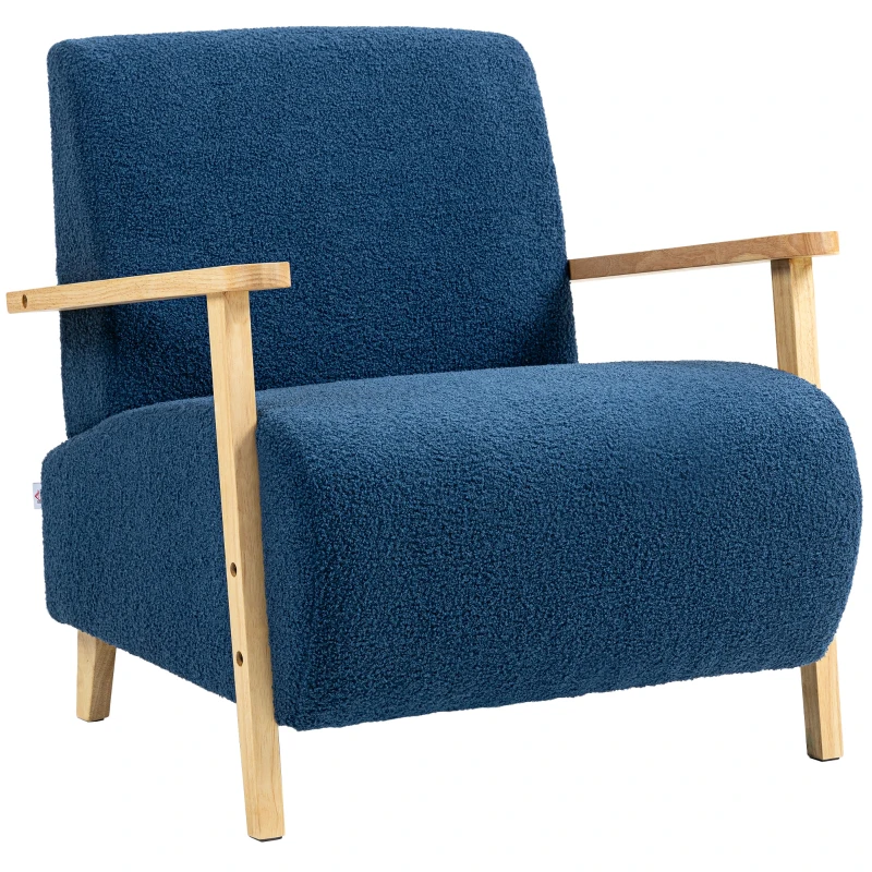 HOMCOM Sillón Nórdico de Borreguito Acolchado Grueso y Patas de Madera Asiento Amplio para Salón Dormitorio 74,5x76x78 cm Azul