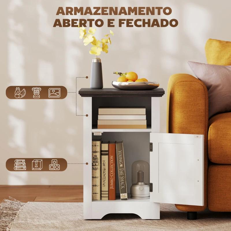 HOMCOM Conjunto de 2 Mesas Auxiliares para Sala Mesas de Cabeceira com Porta Estilo Celeiro e Prateleira Aberta 40x35x60 cm Branco