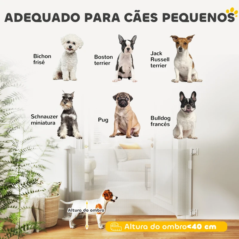 PawHut Barreira de Segurança para Cães Retrátil 0-136 cm  para Cães Pequenos com Botão de Fecho Branco