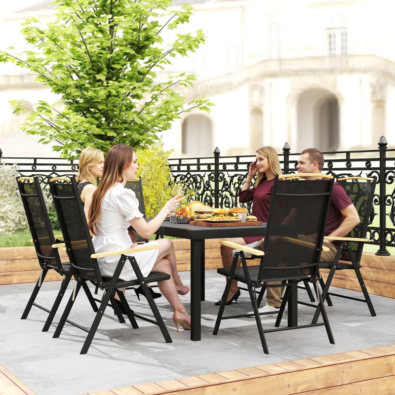 Outsunny Sitzgruppe klappbar für 6 Personen 1 Tisch+6 Stühle Gartenmöbel Set Sitzgarnitur Aluminium Mesh Schwarz