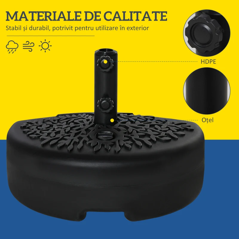 Outsunny Base per Ombrellone Semicircolare Riempibile con Sabbia o Acqua Nero