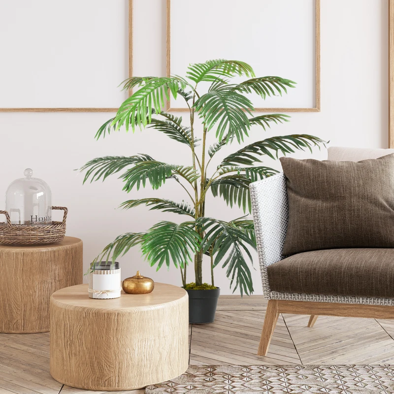 Outsunny Palma in Plastica Decorativa con 20 Foglie, Pianta Finta con Vaso per Interno ed Esterno Alta 140cm