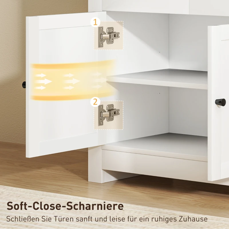 HOMCOM Kommode mit viel Stauraum, Sideboard mit Soft-Close-Türen, 2 Schubladen, verstellbares Regal, Weiß(m-6)