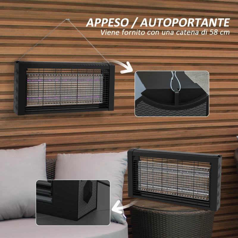 HOMCOM Lampada Antizanzare per Interno 8W con Catenella e Rete di Protezione, 49x6x25 cm, Nero