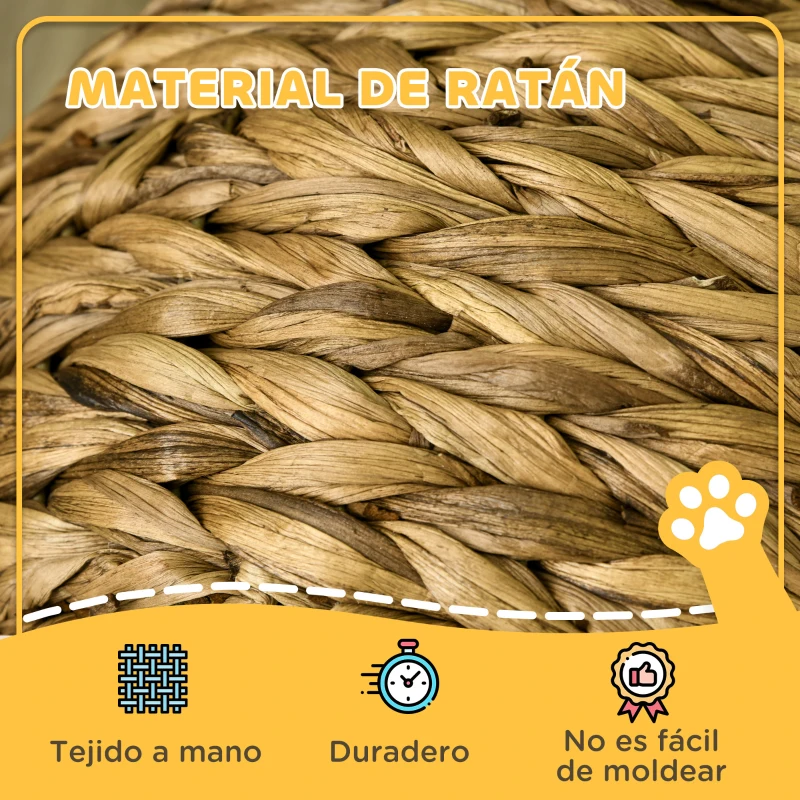 PawHut Cama para Gatos de Mimbre Cueva para Gatos Desmontable con Cojín Extraíble 40x37x51 cm Marrón y Beige