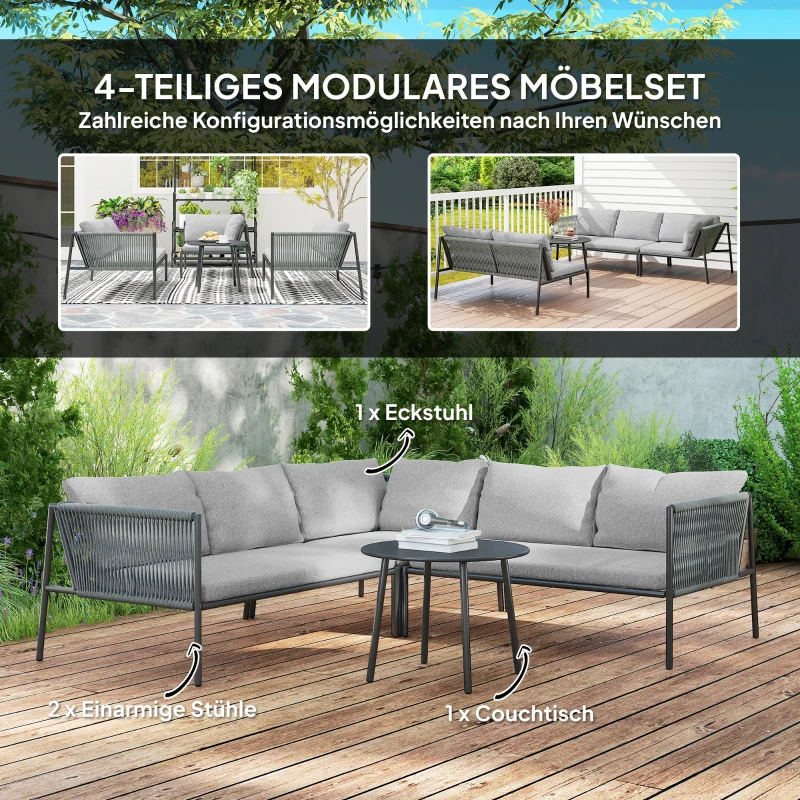 Outsunny Gartenmöbel Set Polyrattan Lounge-Set mit Ecksofa Tisch Kissen für 6 Personen Dunkelgrau(m-4)