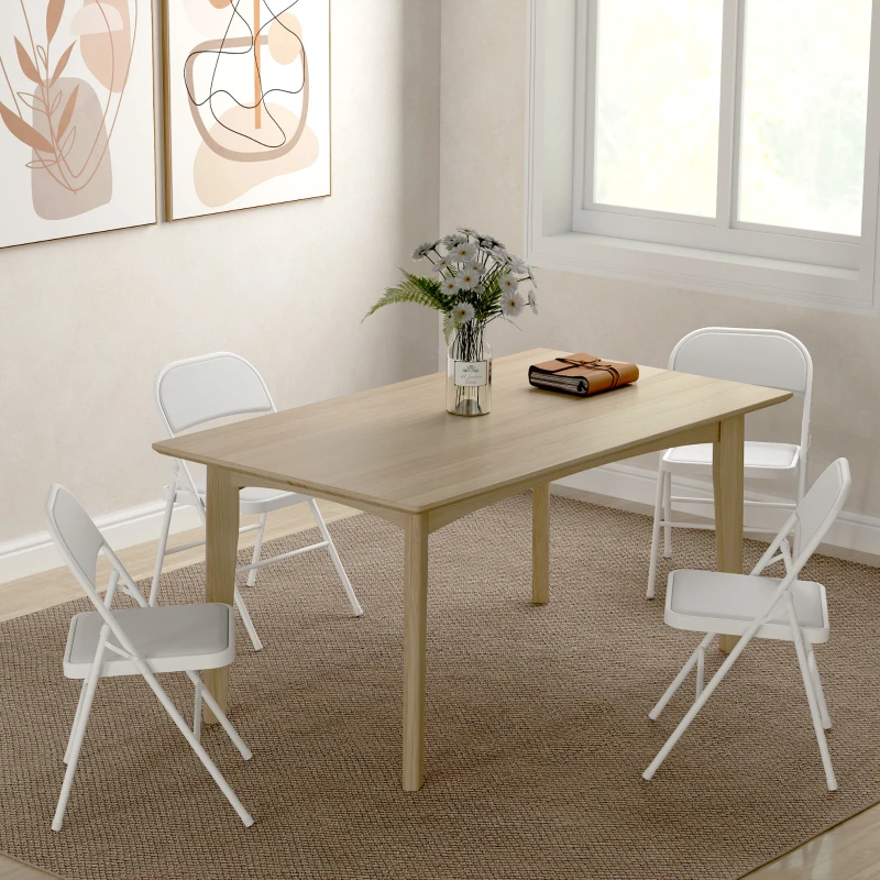 HOMCOM Set van 4 vouwstoelen, Draagbare kantoorstoelen, Metalen poten, Vouwstoel voor kantoor,ontvangst, wachtkamer, Kunstleer, Wit(m-7)