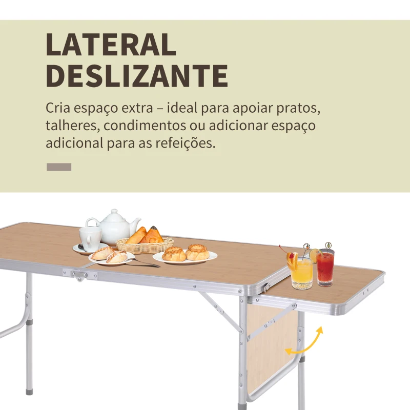 Outsunny Mesa de piquenique dobrável Mesa de campismo com lâmina dobrável Estrutura leve