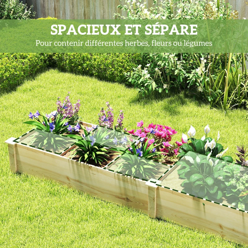 Outsunny Jardinière en bois pour extérieur avec séparateurs sans fond - bois de sapin pré-huilé bois naturel