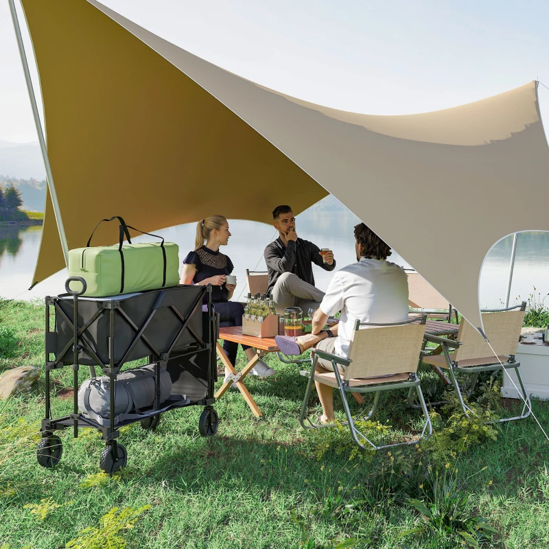 Outsunny Tuinwagen 200 kg Capaciteit Dubbellaagse Transportwagen met Afneembaar Zeil, 369,5 Liter, Zwart