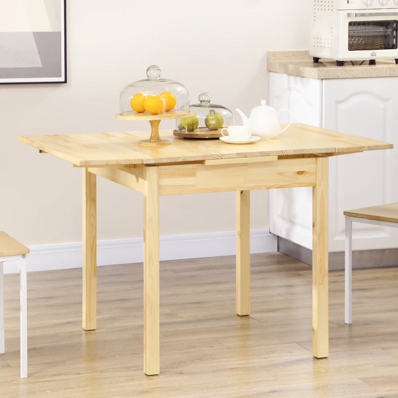 HOMCOM Massief houten eettafel, opklapbare tafel, uitbreidbaar, naturel