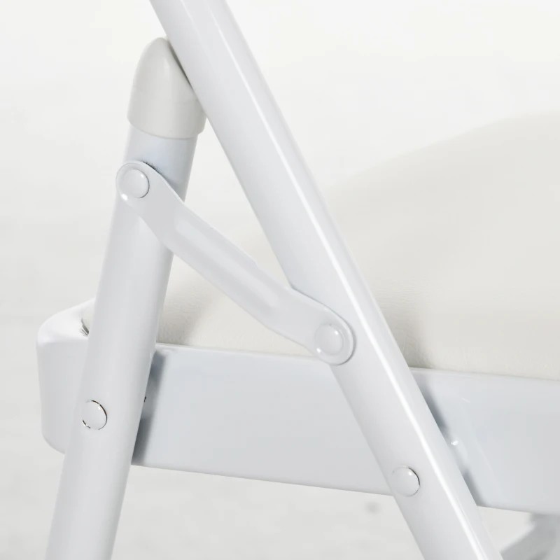 HOMCOM Set van 4 vouwstoelen, Draagbare kantoorstoelen, Metalen poten, Vouwstoel voor kantoor,ontvangst, wachtkamer, Kunstleer, Wit(m-9)