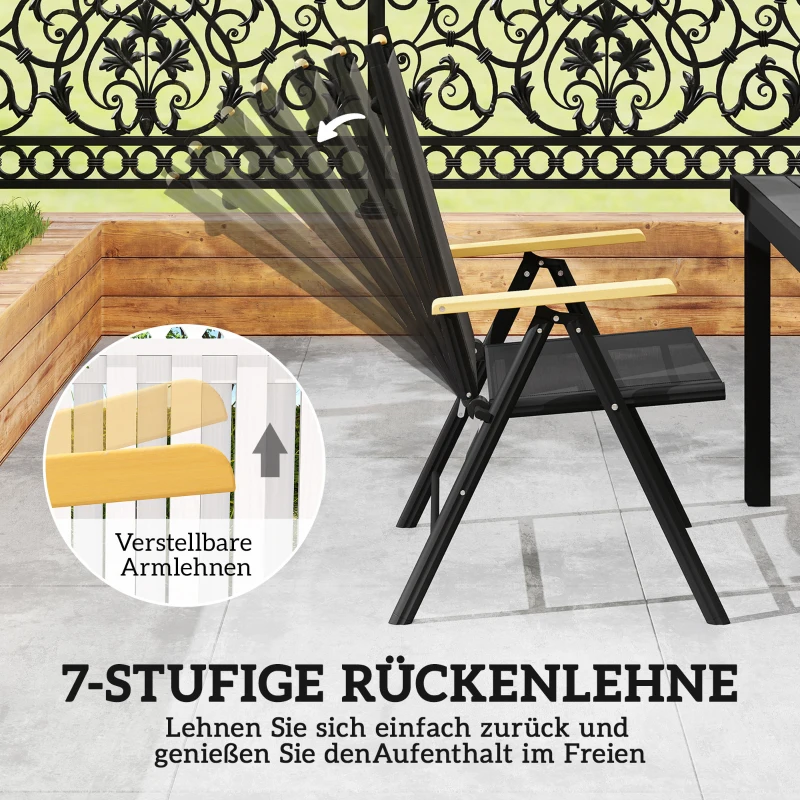 Outsunny Sitzgruppe klappbar für 6 Personen 1 Tisch+6 Stühle Gartenmöbel Set Sitzgarnitur Aluminium Mesh Schwarz