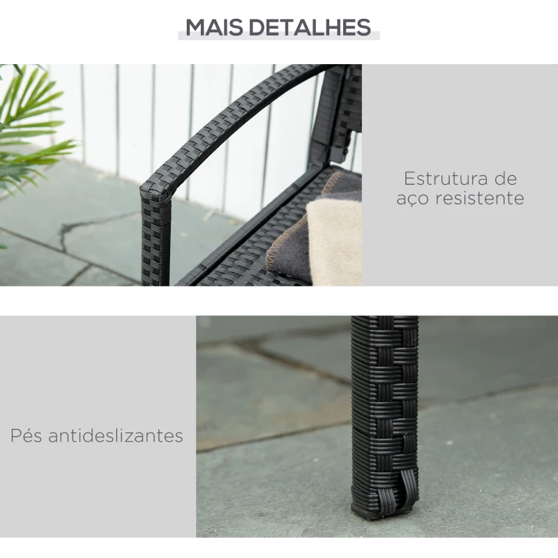 Outsunny Banco Jardim Lounge Cadeira 2 Lugares Móveis para Jardim Exterior Terraço 2 Lugares Rattan Sintético Carga 320kg 122x60x87cm Estrutura Aço
