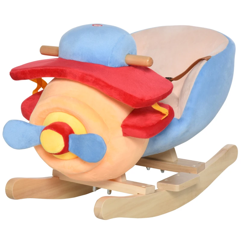 HOMCOM Cavalo de Balanço para Crianças +18 Meses Avião de Pelúcia com Música e Cinto de Segurança Cavalo Infantil 60x33x45 cm Multicolorido