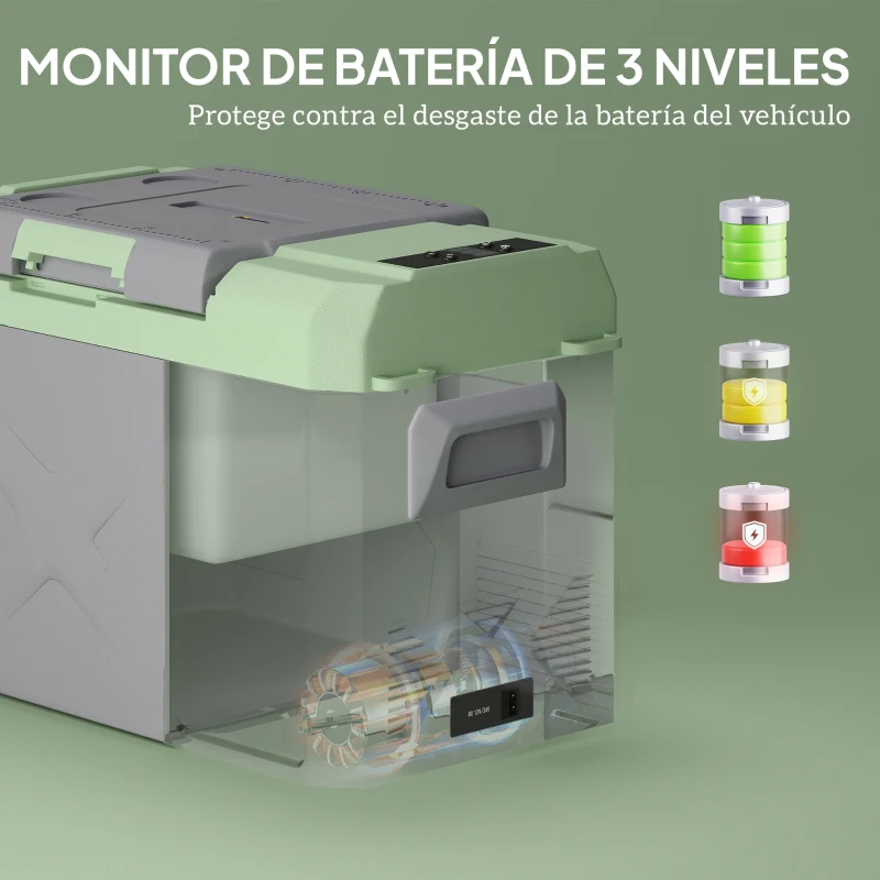 Outsunny Nevera Portátil Eléctrica 24,2L Refrigerador de Coche 12V-220V -20℃ a +20 ℃ con Pantalla Luz LED 60,2x33,4x41,4 cm Gris
