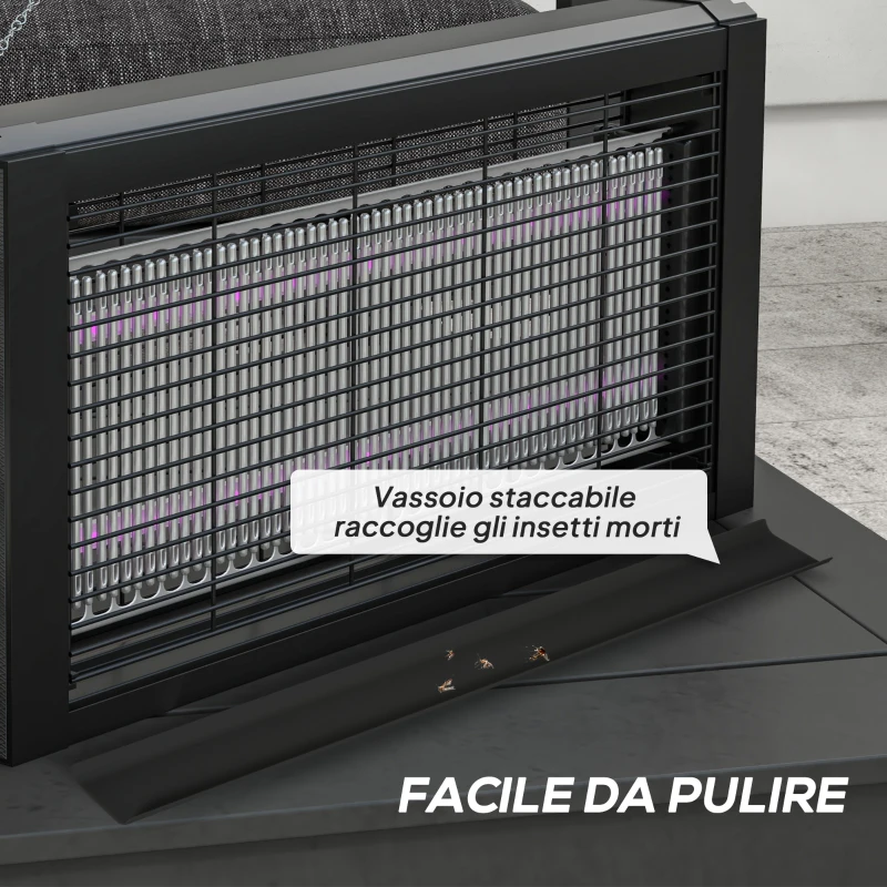 HOMCOM Lampada Antizanzare per Interno 8W con Catenella e Rete di Protezione, 49x6x25 cm, Nero