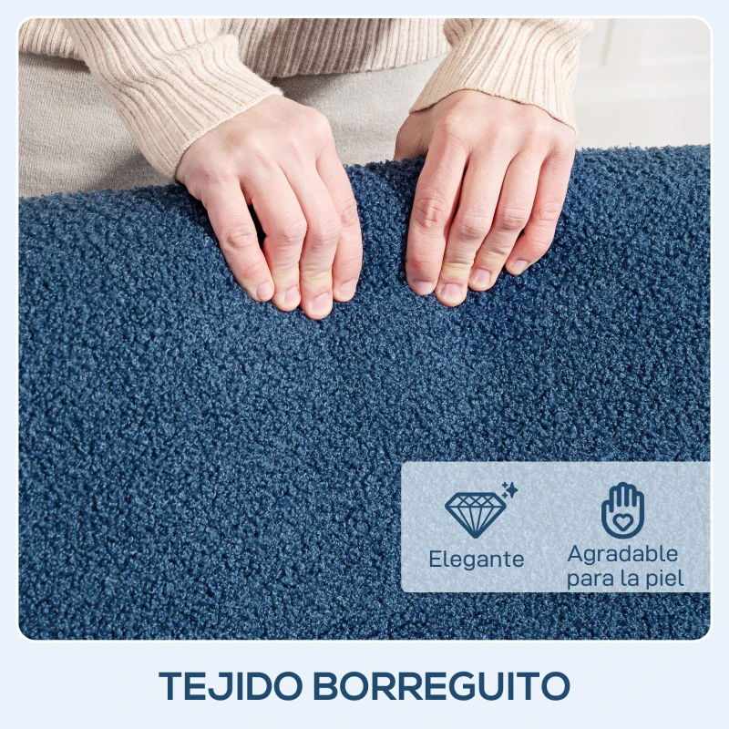 HOMCOM Sillón Nórdico de Borreguito Acolchado Grueso y Patas de Madera Asiento Amplio para Salón Dormitorio 74,5x76x78 cm Azul
