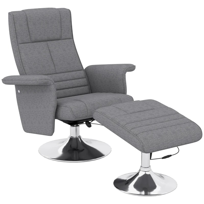 HOMCOM Fauteuil relax massant avec pouf, fauteuil TV avec dossier inclinable siège pivotant à 360° 78 x 95 x 88 cm gris foncé