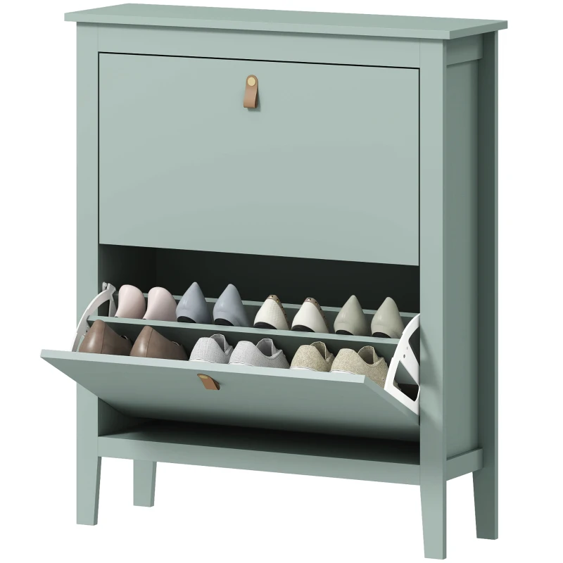 HOMCOM Pantofar cu 2 Sertare Rabatabile pentru 14 Perechi de Pantofi și Rafturi Reglabile, 80x24x95.5 cm, Verde