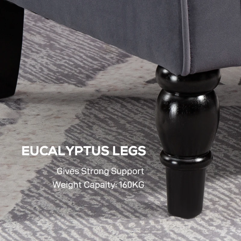 HOMCOM Wingback Accent Chair, Retro Upholstered Button Tufted Occasional Chair for Living Room and Bedroom, Charcoal Grey