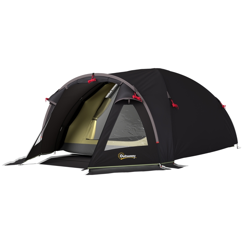 Outsunny Campingzelt fr 4 Personen leicht, stabil UV 50+ Tunnelzelt mit  Vordach Seitentr&Fenster Schwarz | Aosom.de
