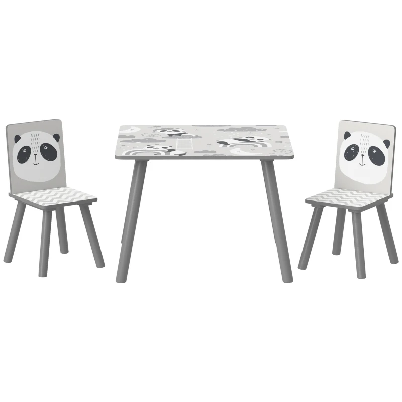 ZONEKIZ Set Masă și 2 Scaune pentru Copii de 3-8 Ani cu Desene de Animale, 60x60x44 cm, Gri