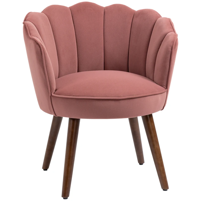 HOMCOM Fauteuil Coquillage Fauteuil de Salon Chambre avec Dossier et Coussin Aspect Velours Pieds en Bois hévéa dim. 66L x 66l x 78,5H cm, Rose